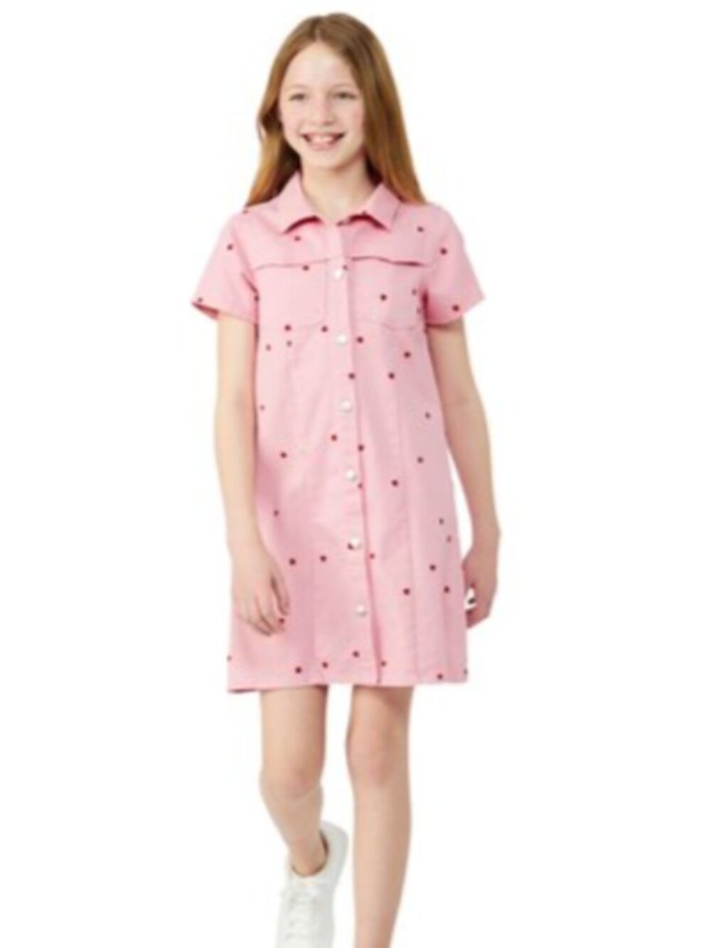NWT Joes Jeans Big Girls' Denim Shirt Dress Mini Heart Embroidery Pink Love 6